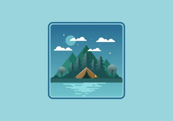 Illustration Plate Colorée Design Camping Montagne — Image vectorielle
