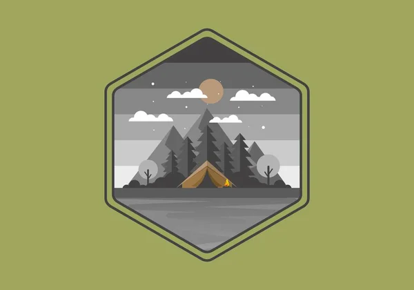 山のキャンプデザインのカラフルなフラットイラスト — ストックベクタ