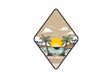 Vintage bay plaj illüstrasyon grafik tasarımı