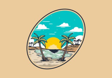 Vintage bay plaj illüstrasyon grafik tasarımı