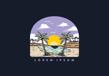 Vintage bay plaj illüstrasyon grafik tasarımı