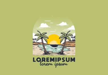 Vintage bay plaj illüstrasyon grafik tasarımı