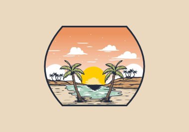 Vintage bay plaj illüstrasyon grafik tasarımı