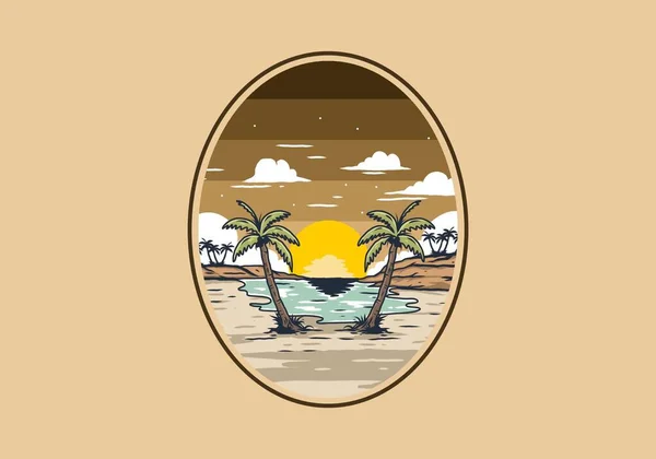 Vintage Baia Spiaggia Illustrazione Grafica Design — Vettoriale Stock