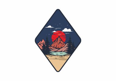 Göl ve dağ büyük ay tasarımı ile