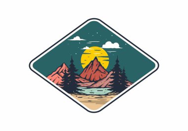 Göl ve dağ büyük ay tasarımı ile