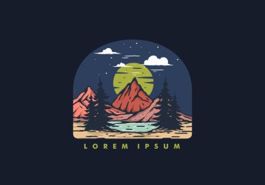 Göl ve dağ büyük ay tasarımı ile