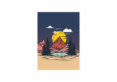 Göl ve dağ büyük ay tasarımı ile