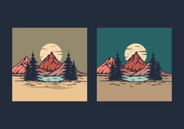 Göl ve dağ büyük ay tasarımı ile