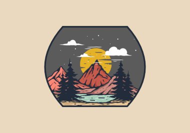 Göl ve dağ büyük ay tasarımı ile