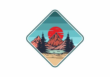 Göl ve dağ büyük ay tasarımı ile