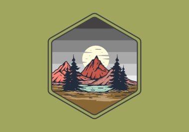 Göl ve dağ büyük ay tasarımı ile