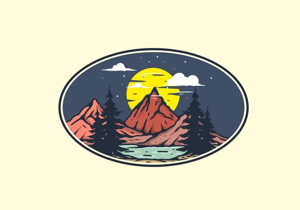 Lago Montanha Com Design Ilustração Lua Grande — Vetor de Stock