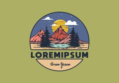Açık hava dağ gölü illüstrasyon rozeti tasarımı