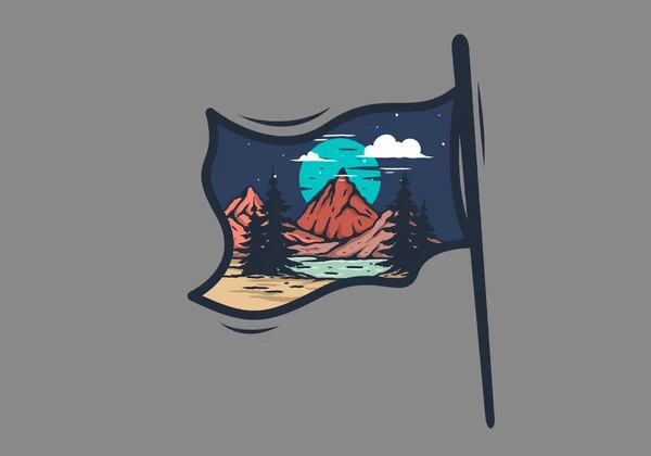 Outdoor Mountain Lake Illustration Badge Design — Stock Vector