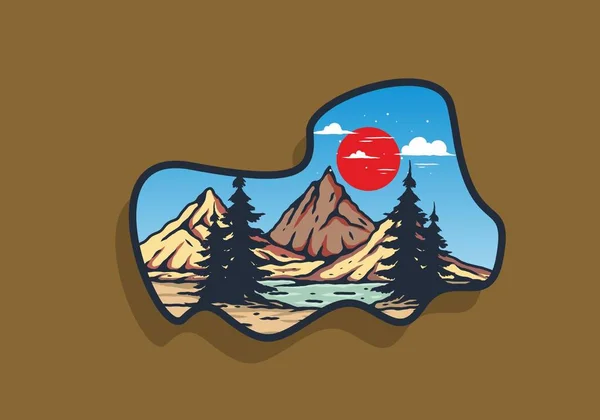 Venkovní Horské Jezero Ilustrační Odznak Design — Stockový vektor
