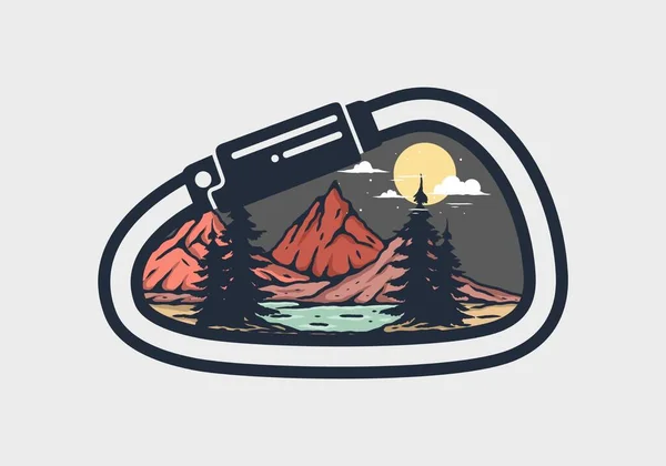 Outdoor Mountain Lake Illustration Badge Design — Stock Vector