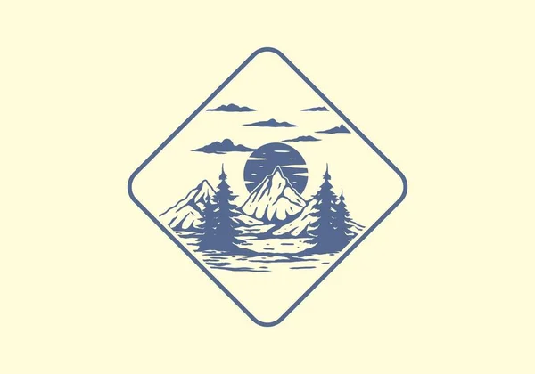 Outdoor Góra Jezioro Ilustracja Projekt Odznaki — Wektor stockowy
