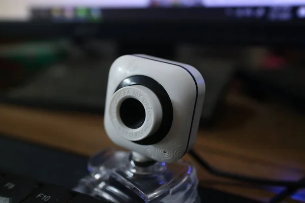 Kleine Witte Webcam Voor Personal Computer Foto — Stockfoto