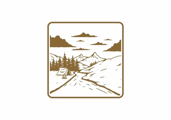 Camping Bord Rivière Illustration Plate Design — Image vectorielle