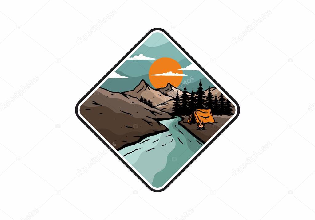 Camping by the river flat illustration design