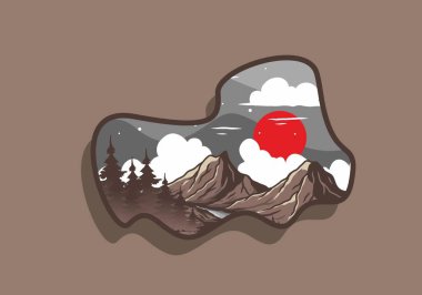 Dağ grafik tasarımının renkli çizimi