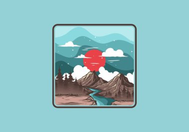 Dağ grafik tasarımının renkli çizimi