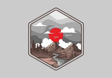 Dağ grafik tasarımının renkli çizimi