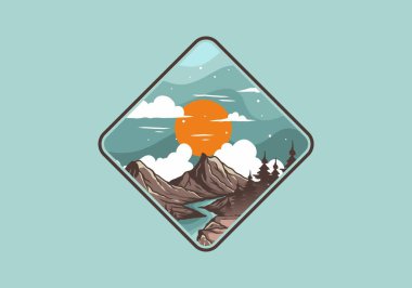 Dağ grafik tasarımının renkli çizimi