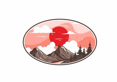 Dağ grafik tasarımının renkli çizimi