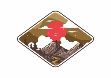 Dağ grafik tasarımının renkli çizimi