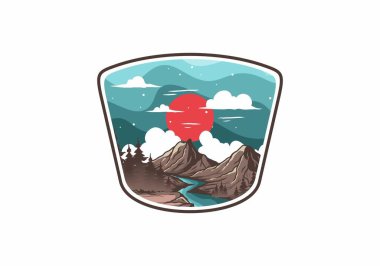 Dağ grafik tasarımının renkli çizimi