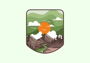 Dağ grafik tasarımının renkli çizimi