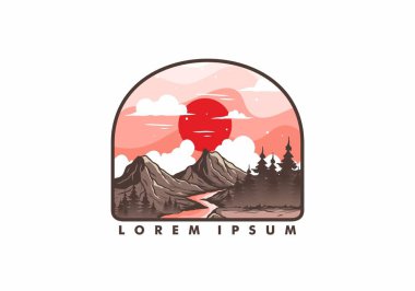 Dağ grafik tasarımının renkli çizimi