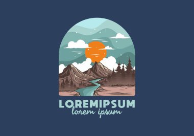 Dağ grafik tasarımının renkli çizimi