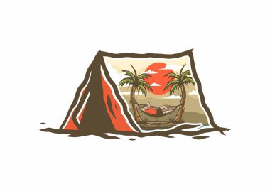 Hamak illüstrasyon rozeti tasarımında rahatla