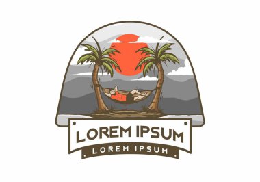 Hamak illüstrasyon rozeti tasarımında rahatla