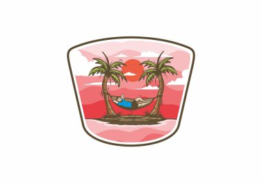 Hamak illüstrasyon rozeti tasarımında rahatla