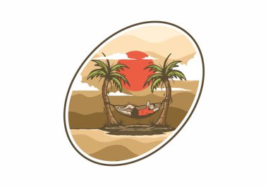 Hamak illüstrasyon rozeti tasarımında rahatla