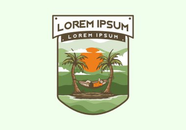 Hamak illüstrasyon rozeti tasarımında rahatla