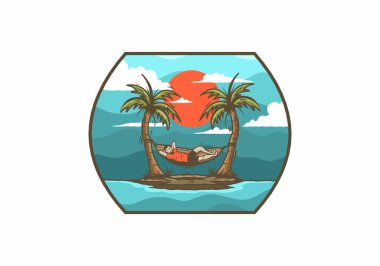 Hamak illüstrasyon rozeti tasarımında rahatla