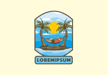 Hamak illüstrasyon rozeti tasarımında rahatla