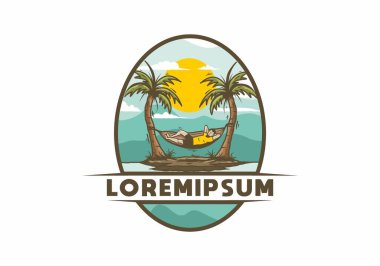 Hamak illüstrasyon rozeti tasarımında rahatla