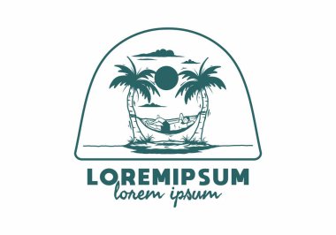 Hamak illüstrasyon rozeti tasarımında rahatla