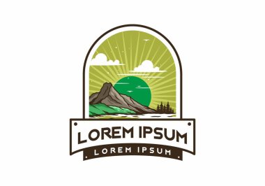 Dağ illüstrasyon tasarımının arkasında gün doğumu