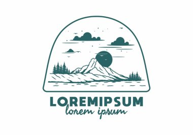 Dağ illüstrasyon tasarımının arkasında gün doğumu