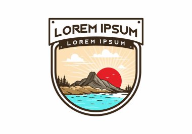 Dağ illüstrasyon tasarımının arkasında gün doğumu