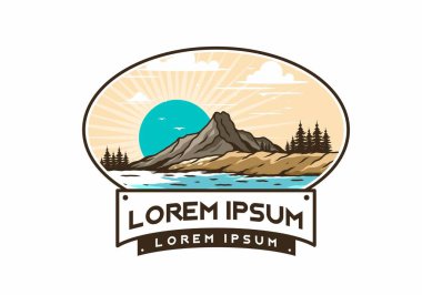 Dağ illüstrasyon tasarımının arkasında gün doğumu