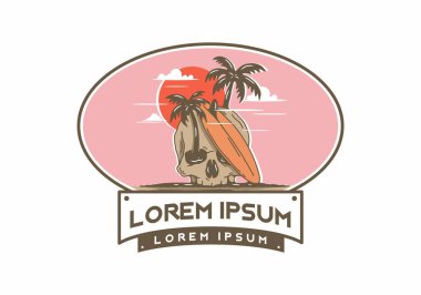 Sörf tahtası ve kafatası çizimi tasarımı