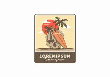 Sörf tahtası ve kafatası çizimi tasarımı